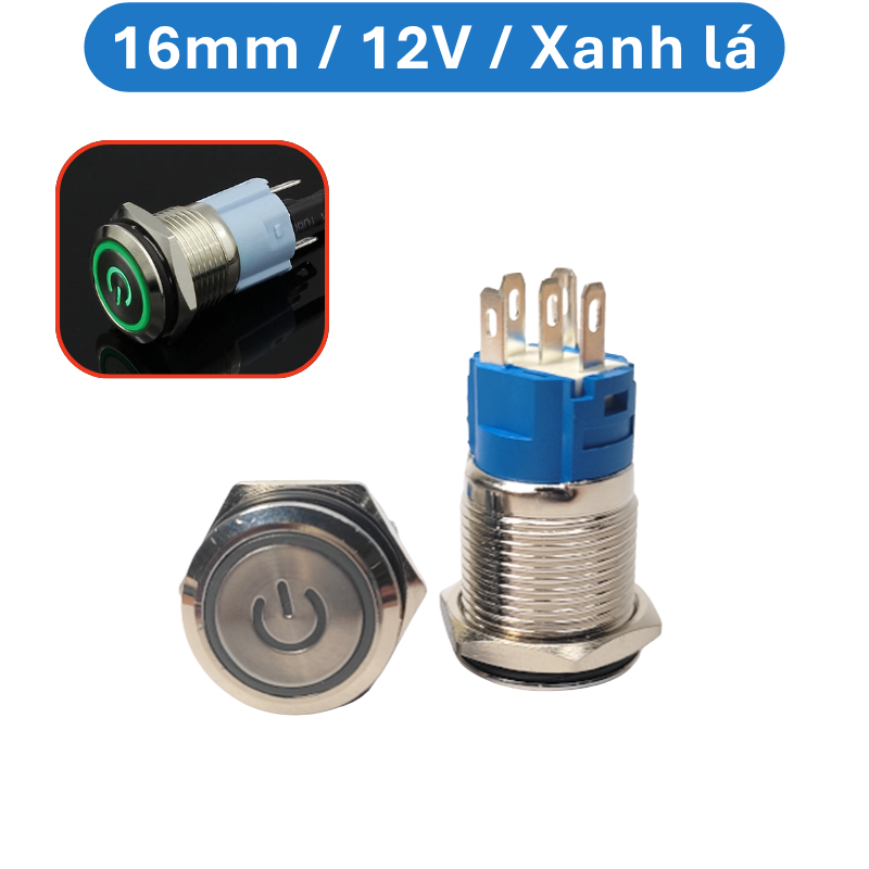 Nút nhấn chống nước đầu bằng ( Nhấn Giữ - Khóa ) lỗ khoét 12mm/16mm/19mm/22mm