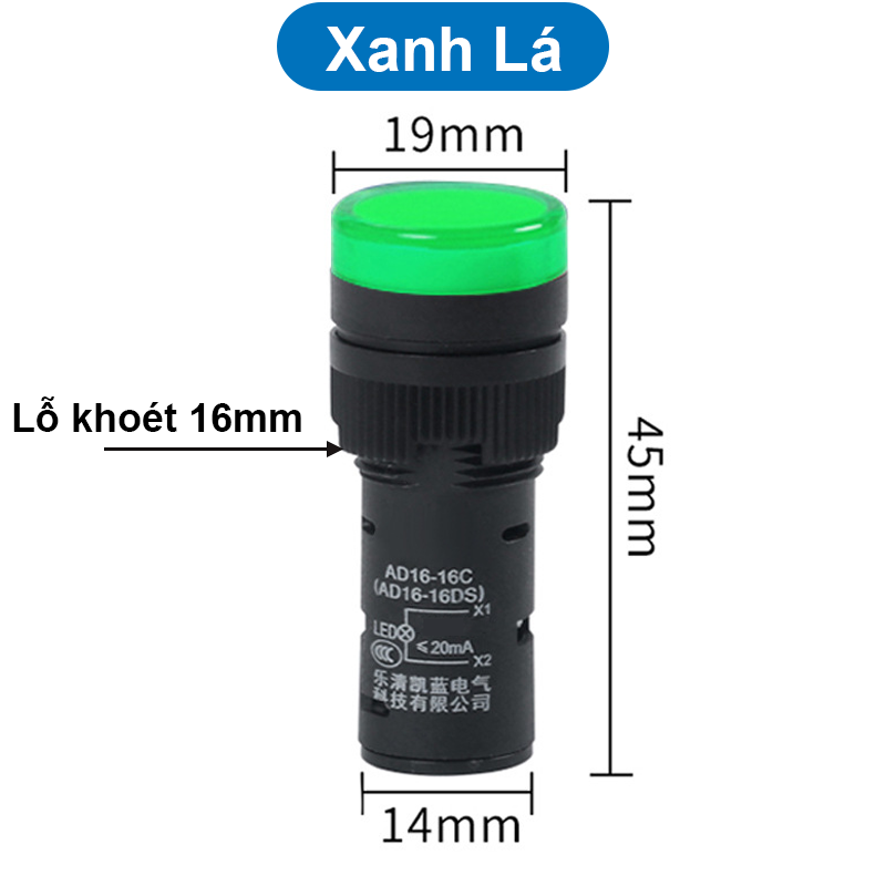 Đèn báo AD16 - 16C lỗ khoét 16mm điện áp 12V, 24V, 220VAC, 380VAC