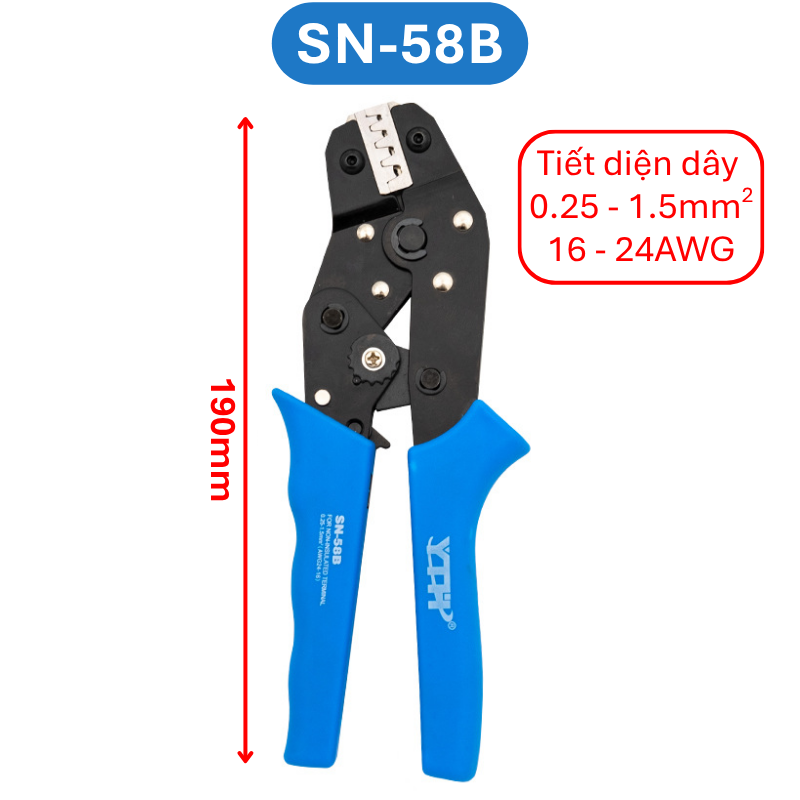 Kìm bấm cos ghim YTH dây điện từ 30AWG-10AWG