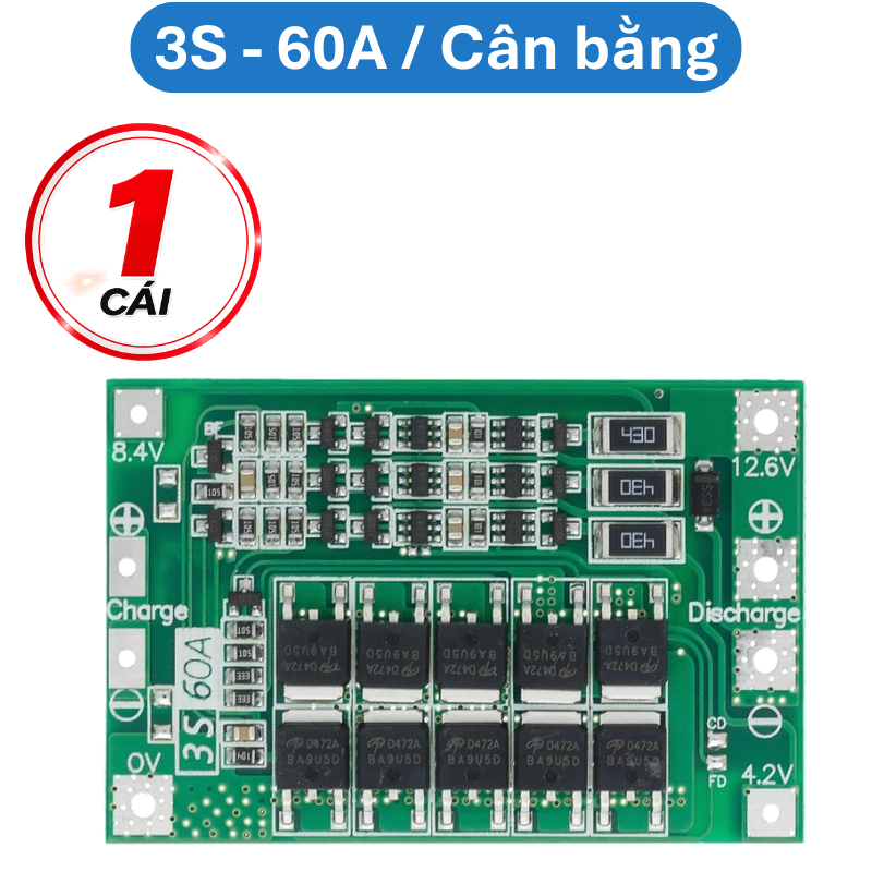 Mạch sạc bảo vệ pin Lithium 3S/4S 40A 60A 18650 BMS 11.1V 12.6V/14.8V 16.8V