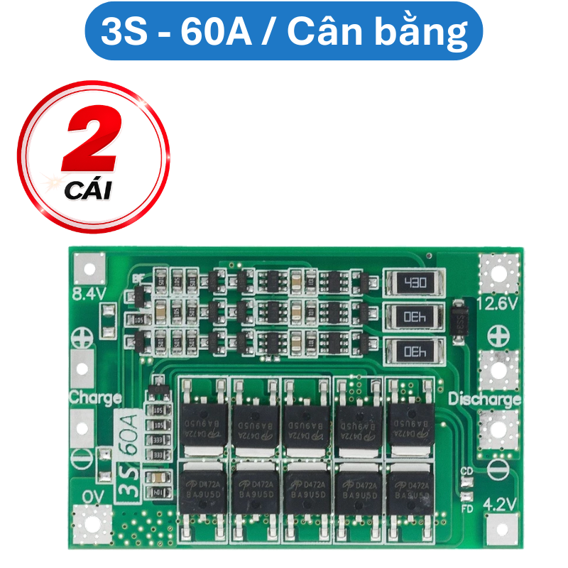 Mạch sạc bảo vệ pin Lithium 3S/4S 40A 60A 18650 BMS 11.1V 12.6V/14.8V 16.8V
