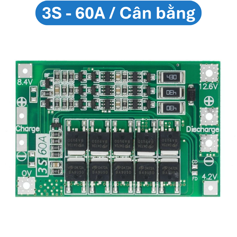 Mạch sạc bảo vệ pin Lithium 3S/4S 40A 60A 18650 BMS 11.1V 12.6V/14.8V 16.8V