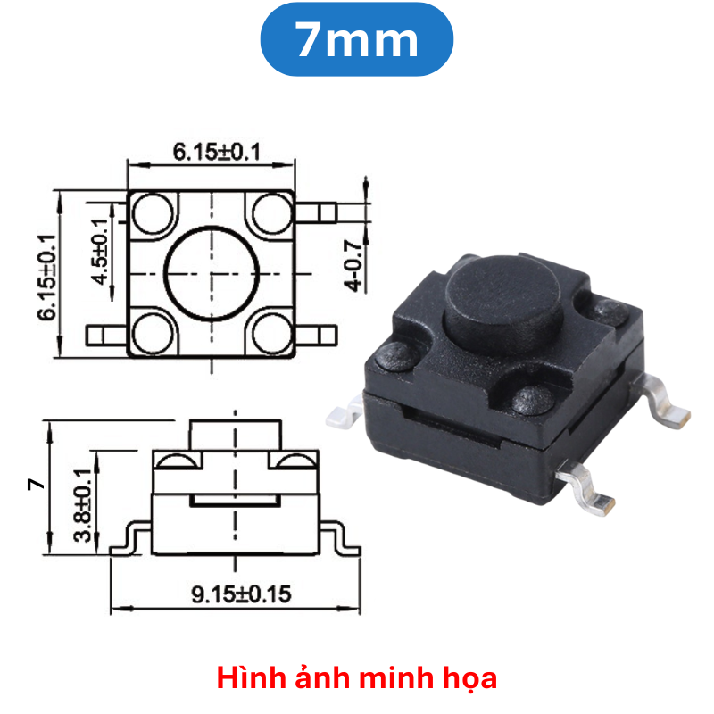 (10 cái) Nút nhấn 6x6mm chống thấm 4 chân dán SMD cao 4.3 - 15mm