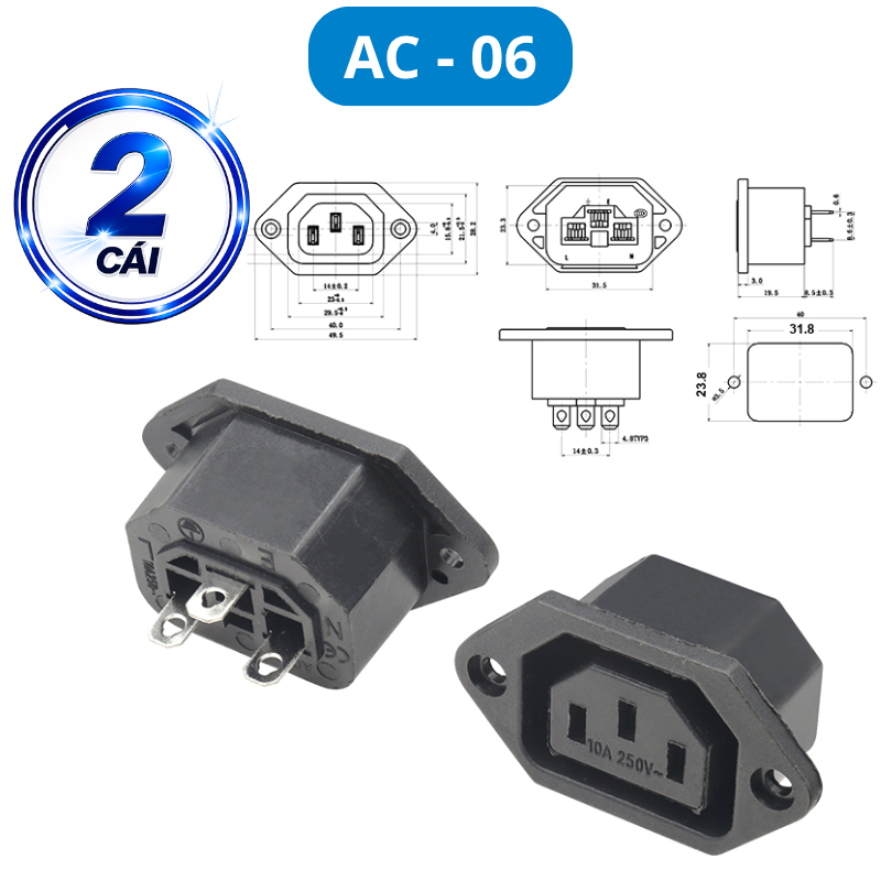 Đầu nối nguồn, jack cắm AC hàn dây chịu tải tốt cho máy móc thiết bị điện