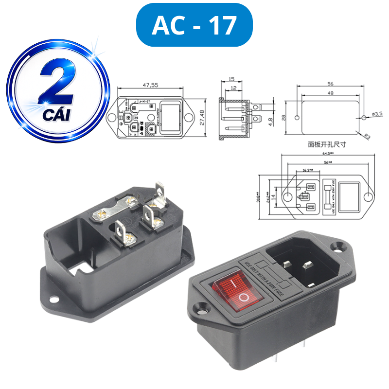 Đầu nối nguồn, jack cắm AC hàn dây chịu tải tốt cho máy móc thiết bị điện