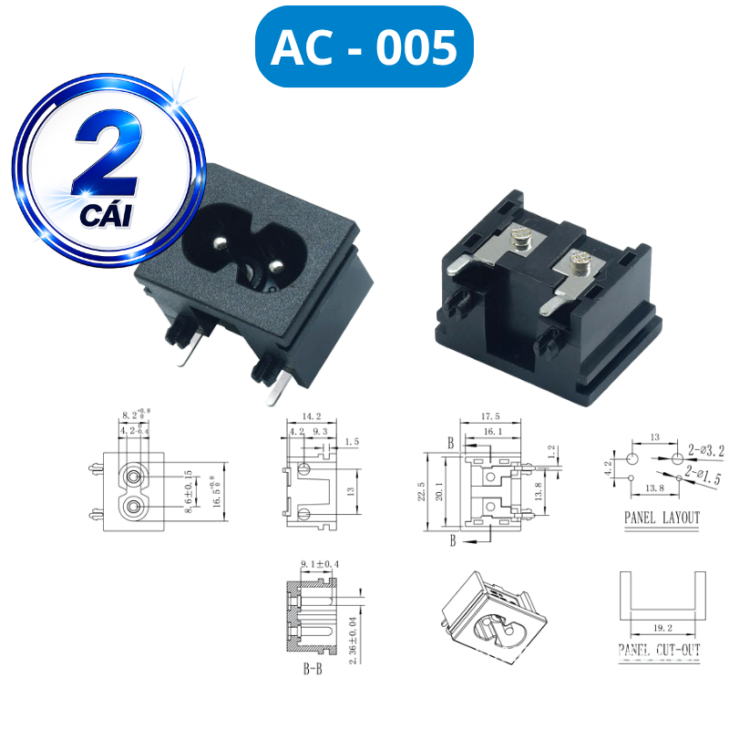 Đầu nối nguồn, jack cắm AC hàn dây chịu tải tốt cho máy móc thiết bị điện