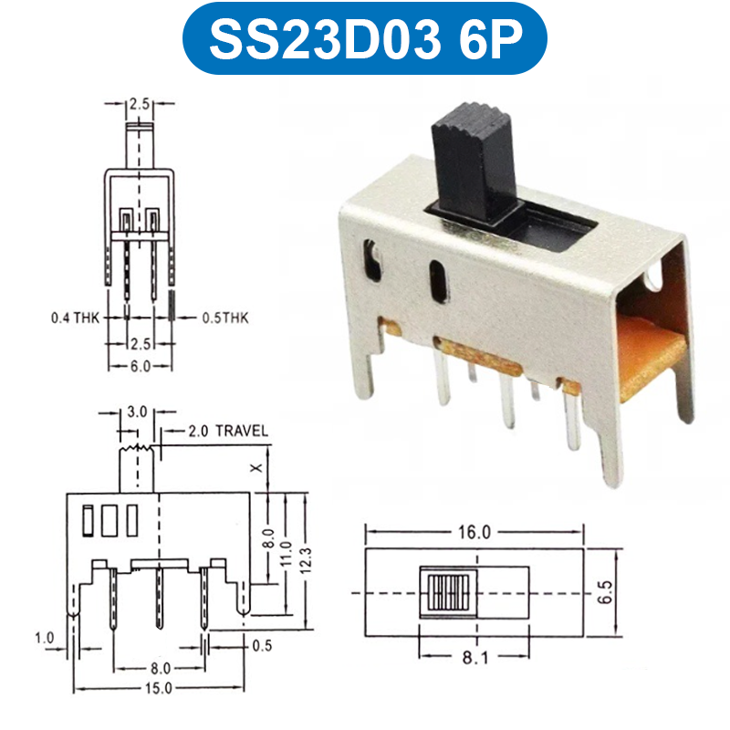 (10 cái) Công tắc trượt, công tắc gạt chân cắm đứng, hàn dây, hàn PCB