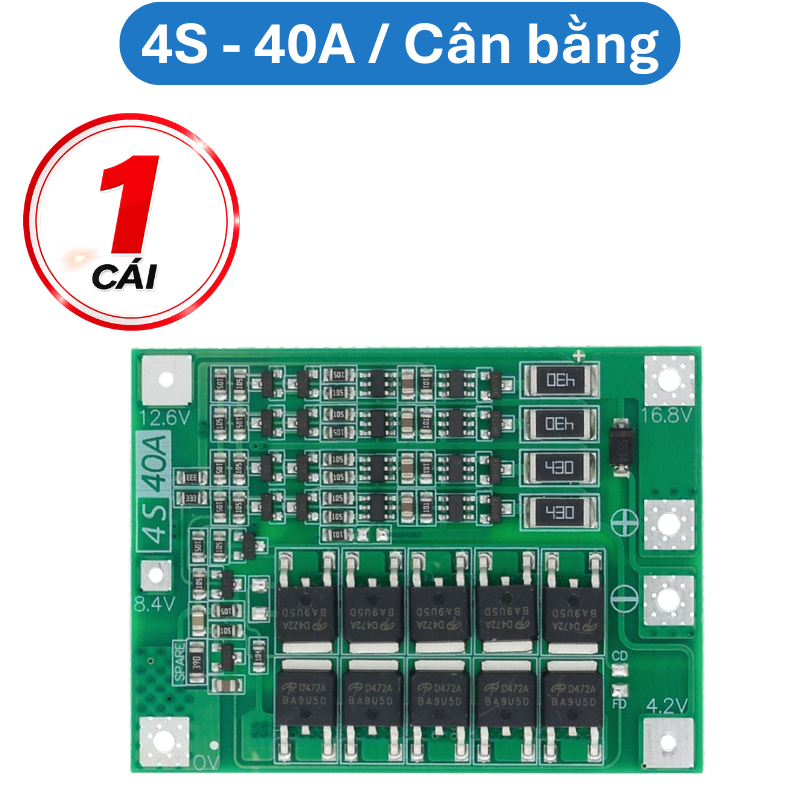 Mạch sạc bảo vệ pin Lithium 3S/4S 40A 60A 18650 BMS 11.1V 12.6V/14.8V 16.8V