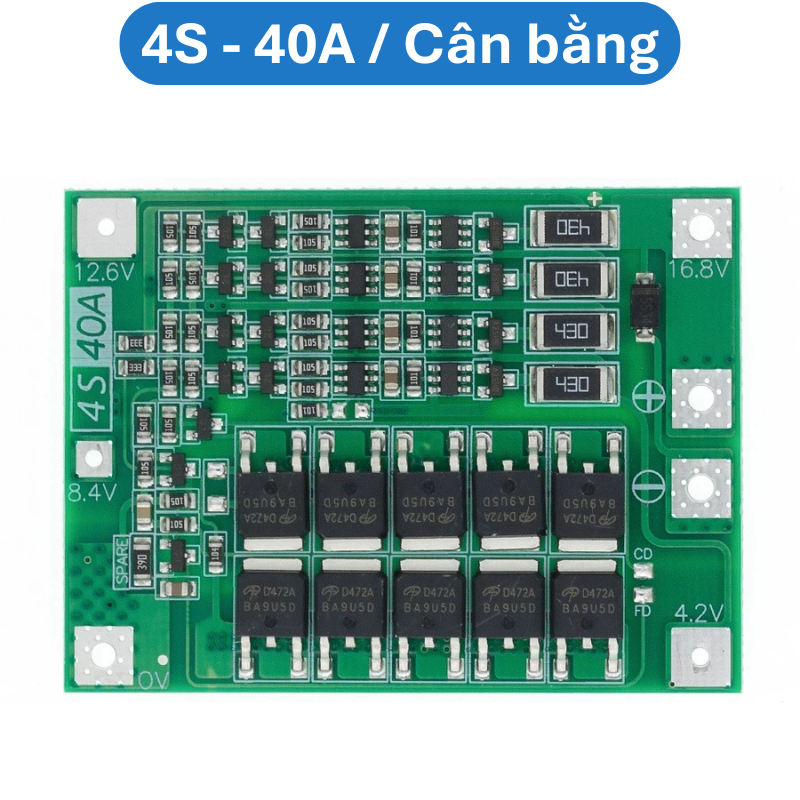 Mạch sạc bảo vệ pin Lithium 3S/4S 40A 60A 18650 BMS 11.1V 12.6V/14.8V 16.8V