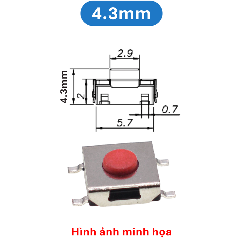 (50 Cái) Nút nhấn 6x6mm 4 chân dán đầu đỏ cao 2.5 - 3.7mm