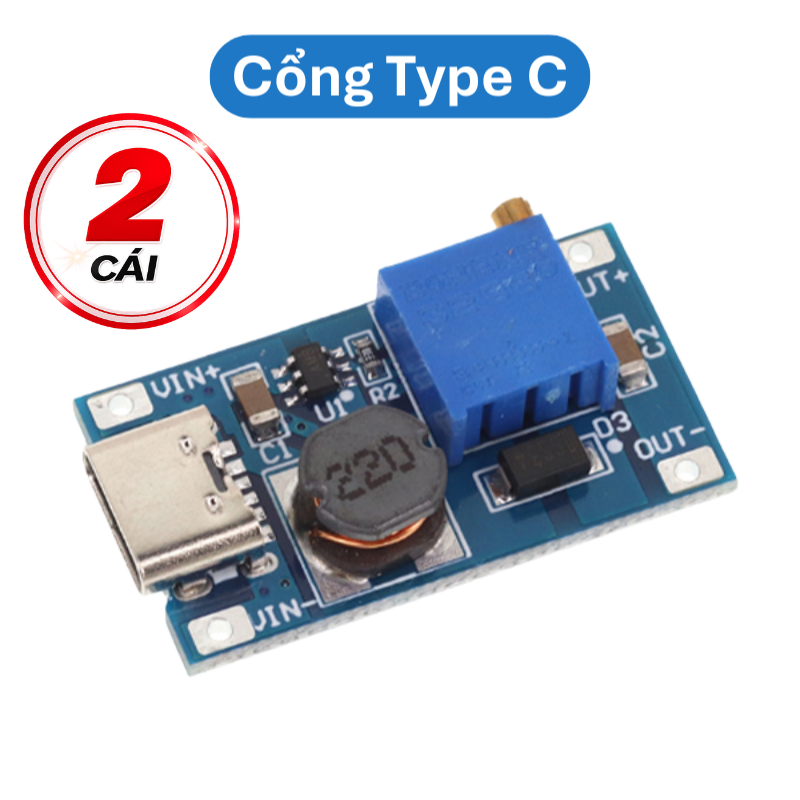 Mạch tăng áp Mini 2A MT3608 chân hàn dây, type C, Micro B