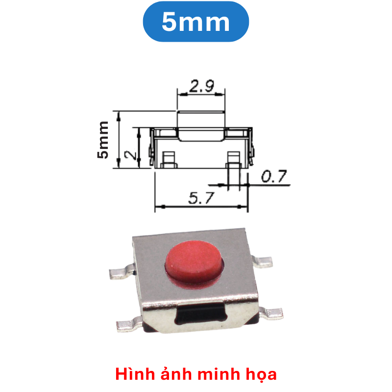 (50 Cái) Nút nhấn 6x6mm 4 chân dán đầu đỏ cao 2.5 - 3.7mm