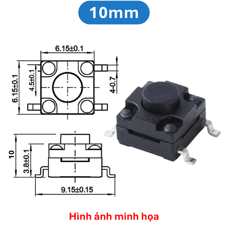 (10 cái) Nút nhấn 6x6mm chống thấm 4 chân dán SMD cao 4.3 - 15mm