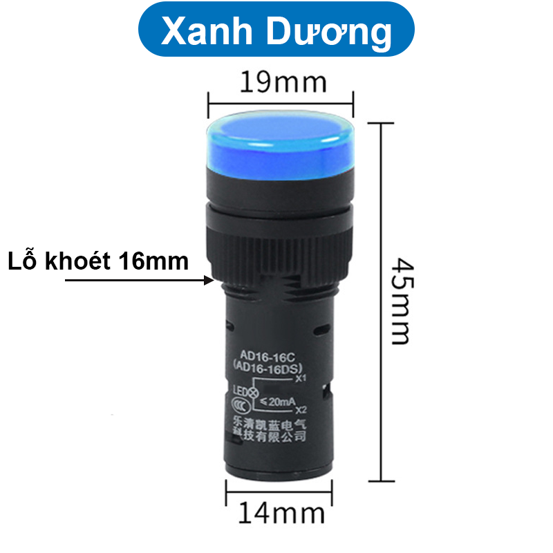 Đèn báo AD16 - 16C lỗ khoét 16mm điện áp 12V, 24V, 220VAC, 380VAC