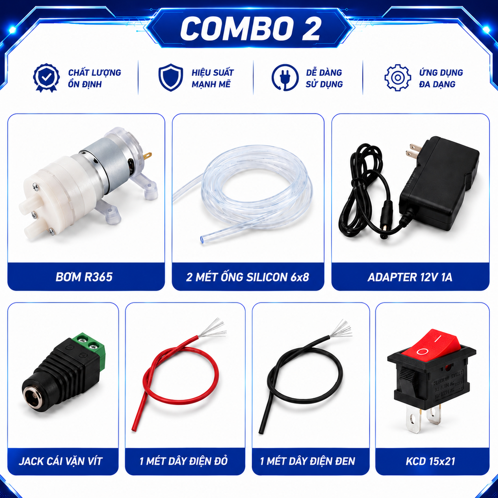Bơm nước R365 12V cho hồ cá, bơm tưới cây, mô hình Stem