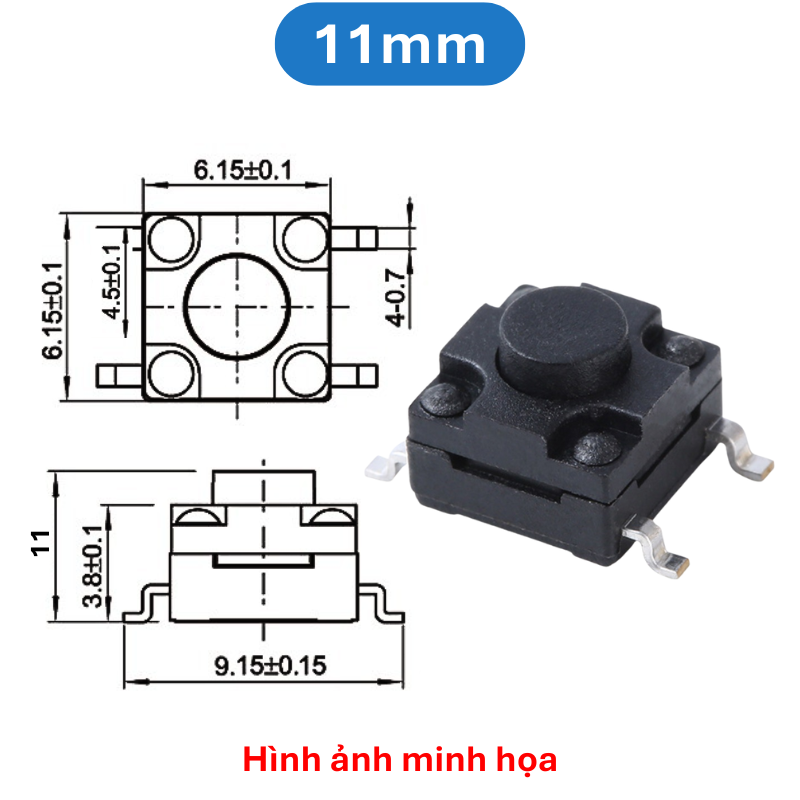 (10 cái) Nút nhấn 6x6mm chống thấm 4 chân dán SMD cao 4.3 - 15mm