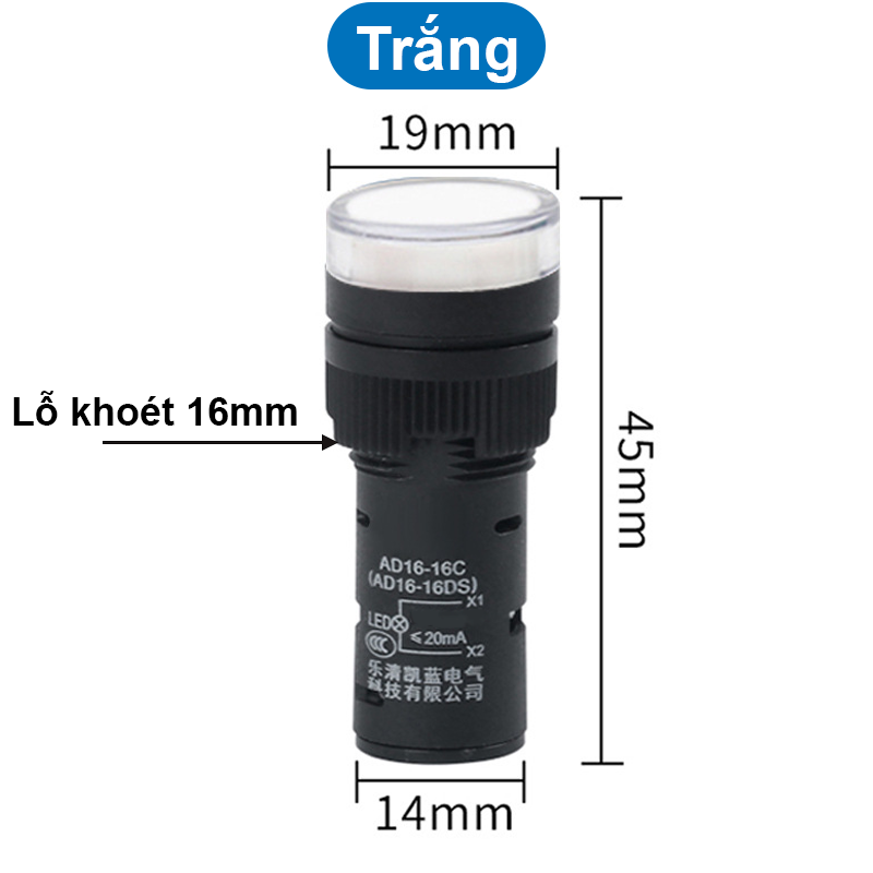 Đèn báo AD16 - 16C lỗ khoét 16mm điện áp 12V, 24V, 220VAC, 380VAC