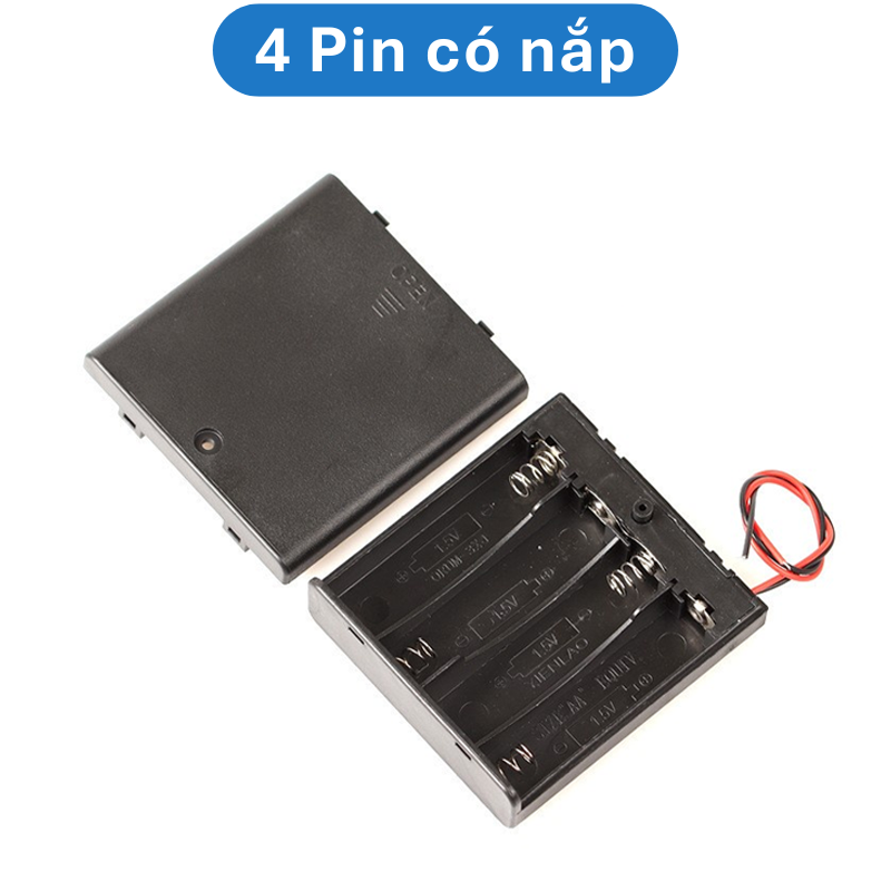 Đế pin tiểu, pin AA đầu ra dây nối tiếp, đế pin có nắp có kèm công tắc