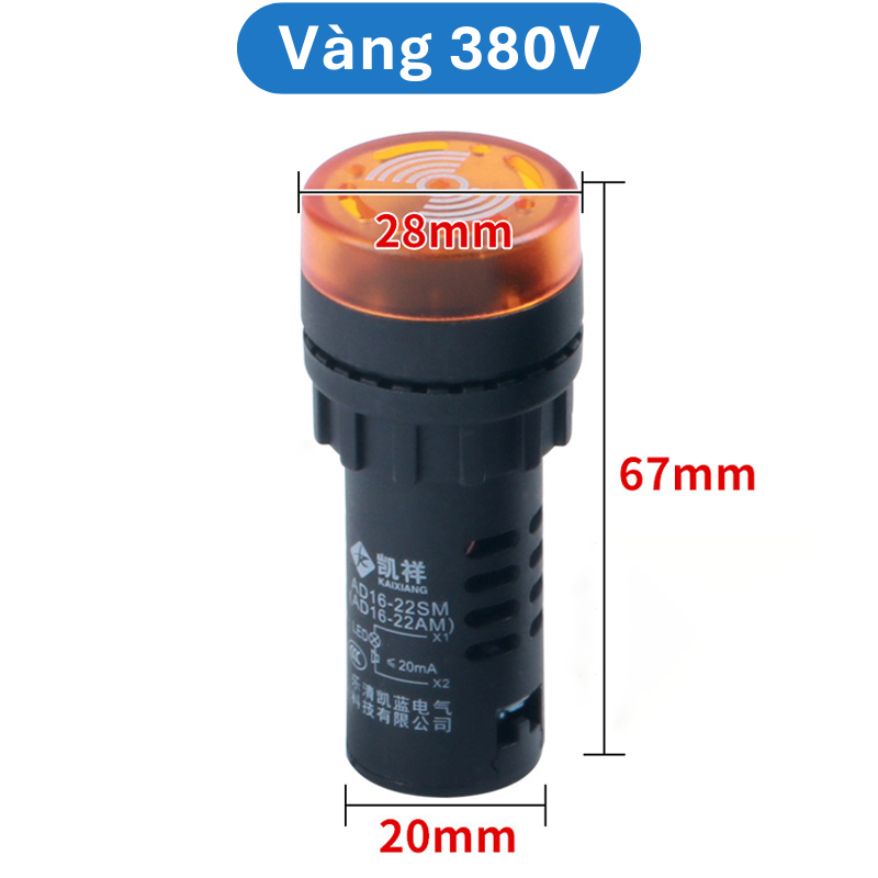 Đèn còi báo AD16 - 22SM lỗ khoét 22mm điện áp 12V, 24V, 220V, 380VAC