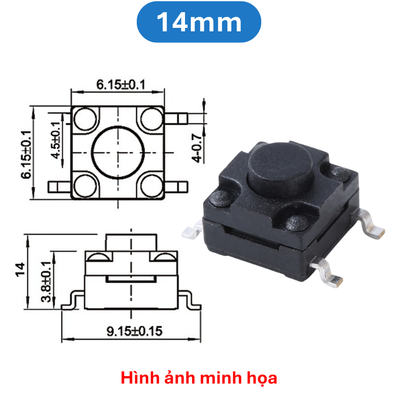 (10 cái) Nút nhấn 6x6mm chống thấm 4 chân dán SMD cao 4.3 - 15mm