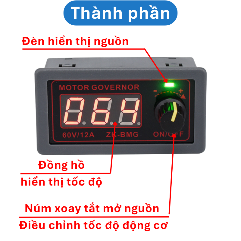 Điều khiển tốc độ động cơ 9 - 60V/12A/500W Có màn hình hiển thị