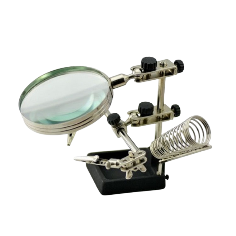 Kính lúp kẹp soi hàn mạch điện tử có đèn LED và gác mỏ hàn