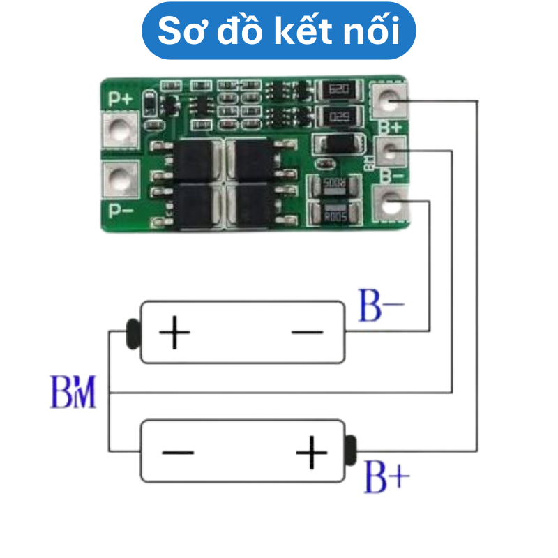 Mạch bảo vệ cân bằng pin Sắt LiFePo4 2S 6.4V (pin 3.2V) không kẽm hàn