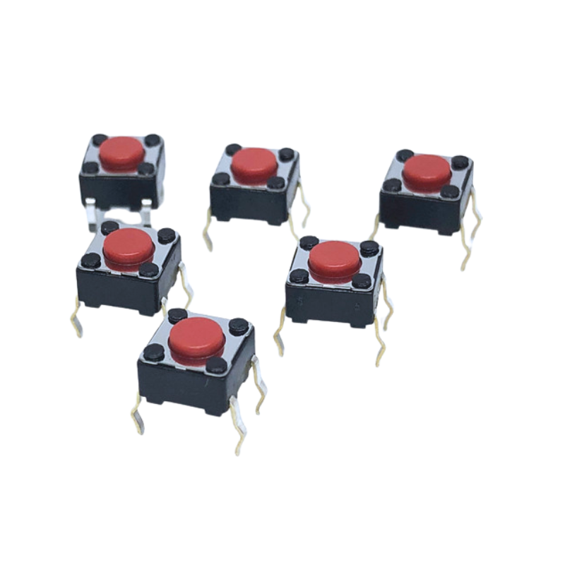 (50 Cái) Nút nhấn 6x6mm 4 chân cắm đứng đầu đỏ cao 2.5 - 3.7mm