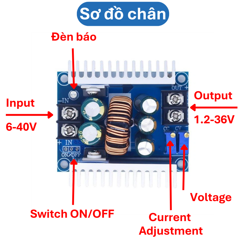 Mạch nguồn giảm áp, hạ áp 20A 300W DC DC 6 - 40V xuống 1.2 - 36V