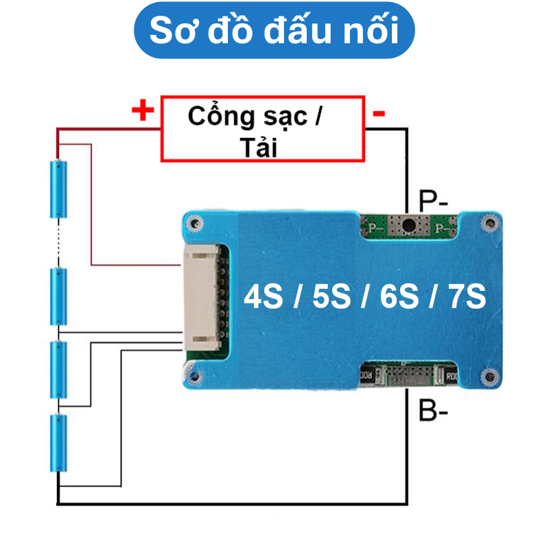 Mạch sạc bảo vệ pin lithium 4S/5S/6S/7S MA18 dòng xả 18A cổng ra dây có tản nhiệt