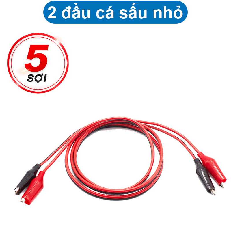 Dây điện kẹp 2 đầu cá sấu, 1 đầu cá sấu 1 bắp chuối dài 1m