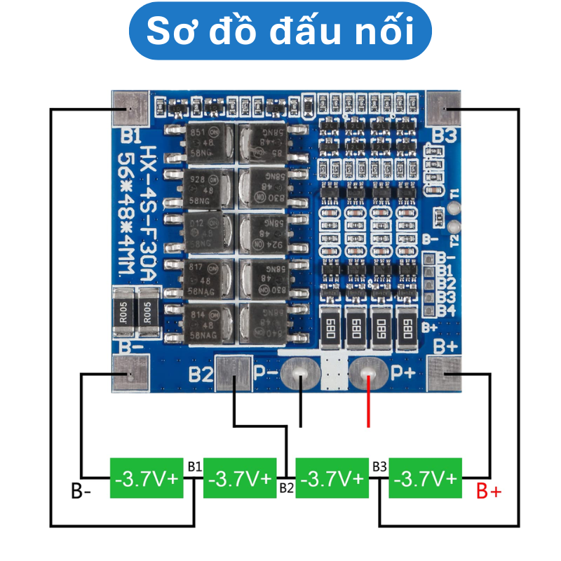 Mạch BMS 4S bảo vệ pin lithium, pin sắt chân hàn 30A