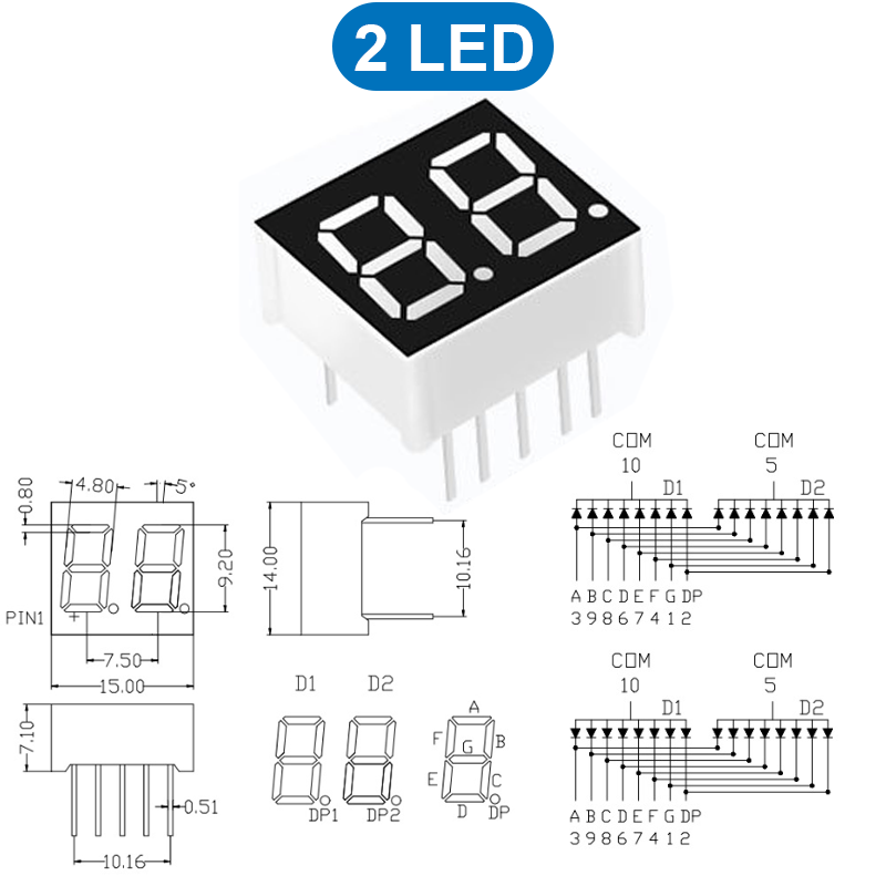 LED 7 đoạn 0.36 inch chữ màu đỏ âm chung / dương chung