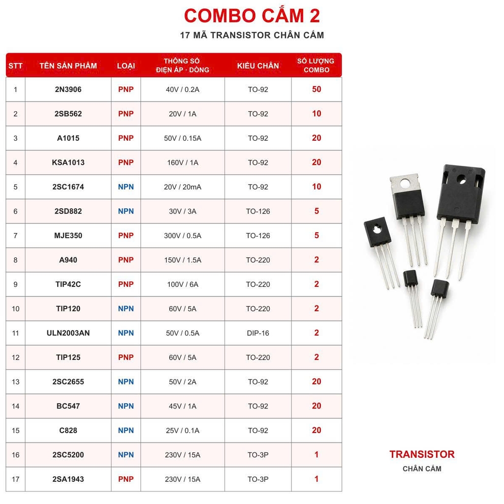 Bộ Transistor nhiều loại để nghiên cứu, học tập, thực hành