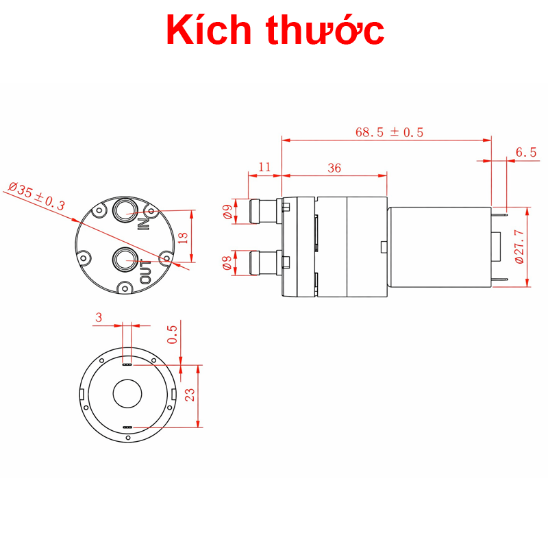 Bơm nước R365 12V cho hồ cá, bơm tưới cây, mô hình Stem