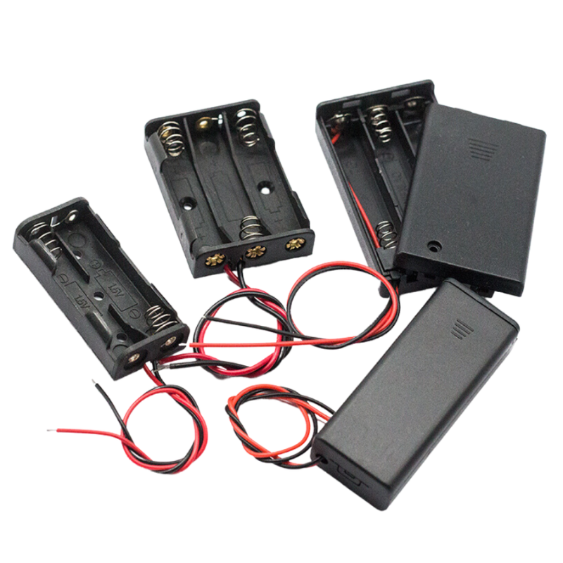 Đế pin tiểu, pin AA đầu ra dây nối tiếp, đế pin có nắp có kèm công tắc