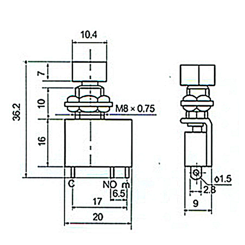 Nút nhấn nhả (reset) DS-428 3 chân 250V 6A