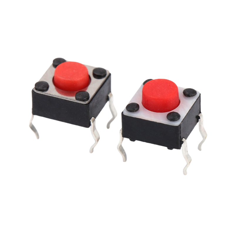 (50 Cái) Nút nhấn 6x6mm 4 chân cắm đứng đầu đỏ cao 2.5 - 3.7mm