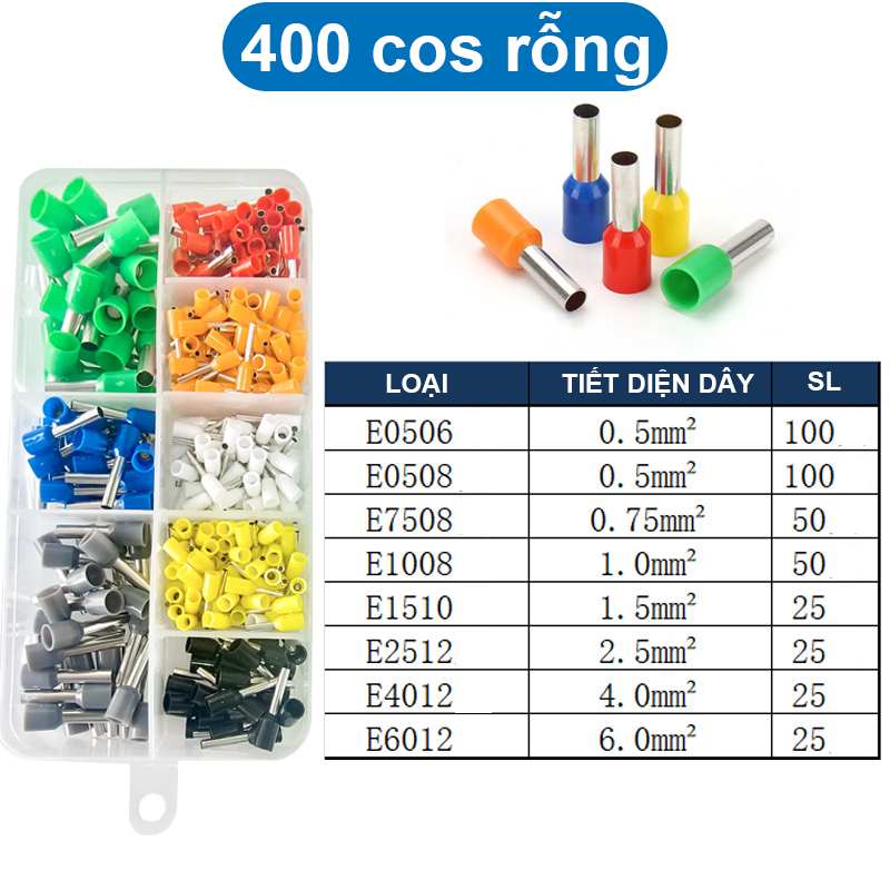 Hộp đầu cos rỗng VE gắn dây diện tránh tưa dây và chạm chập