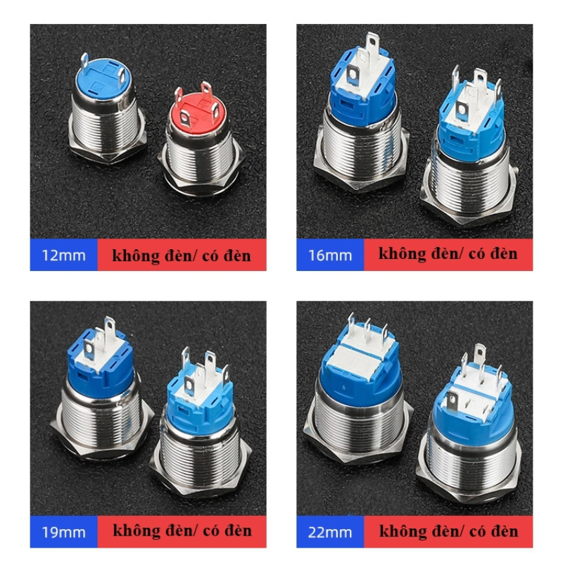 Nút nhấn chống nước đầu cao ( nhấn nhả/reset ) lỗ khoét 12mm/16mm/19mm/22mm