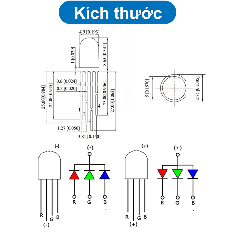 (10 Con) LED RGB 5mm trong suốt âm chung / dương chung