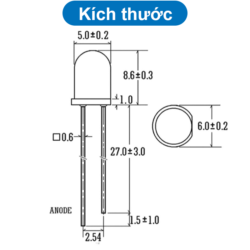 (20 Con) LED 5mm màu (đỏ/vàng/xanh lá/xanh dương)