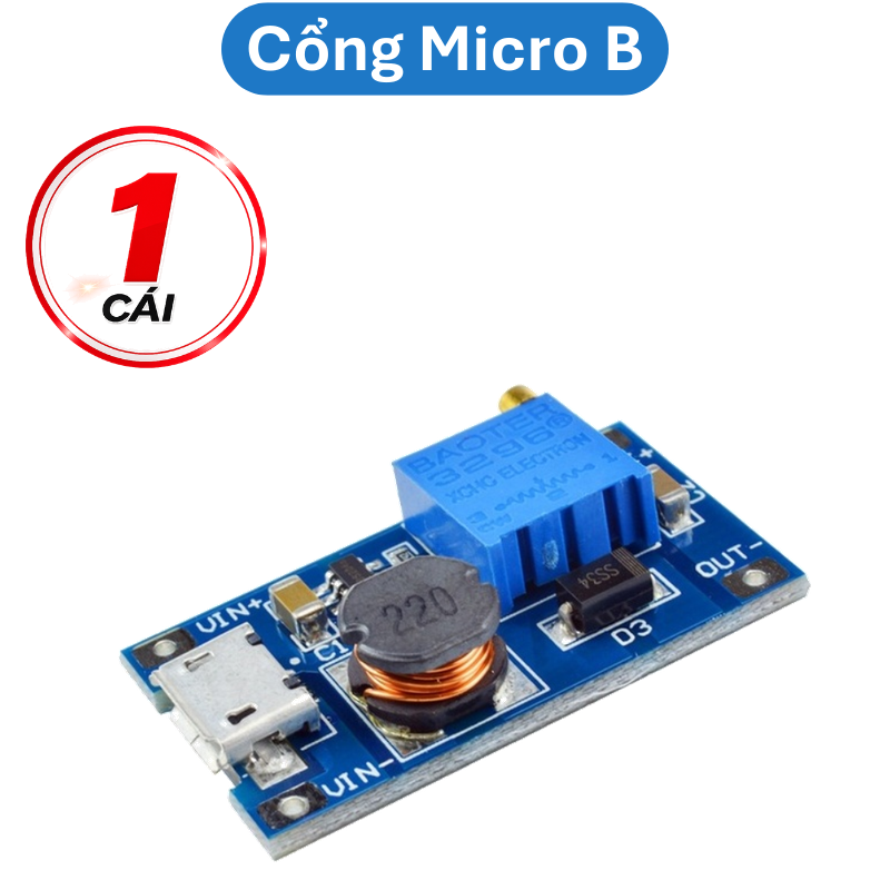 Mạch tăng áp Mini 2A MT3608 chân hàn dây, type C, Micro B