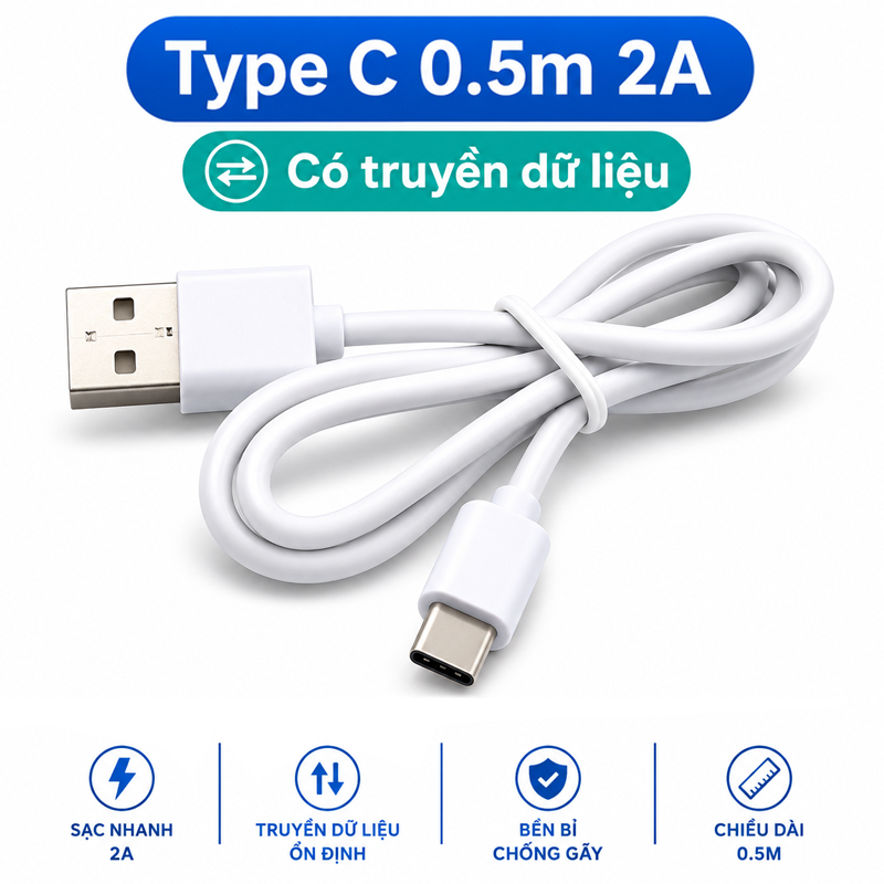 Dây cáp sạc truyền dữ liệu dòng 2A cổng type C / Micro B giá rẻ