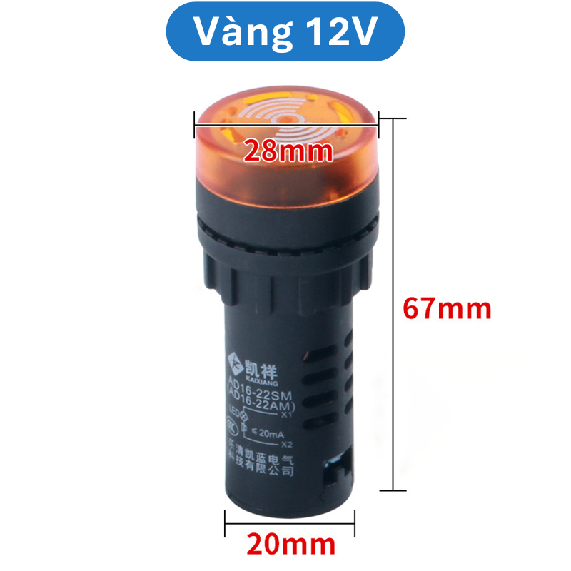 Đèn còi báo AD16 - 22SM lỗ khoét 22mm điện áp 12V, 24V, 220V, 380VAC
