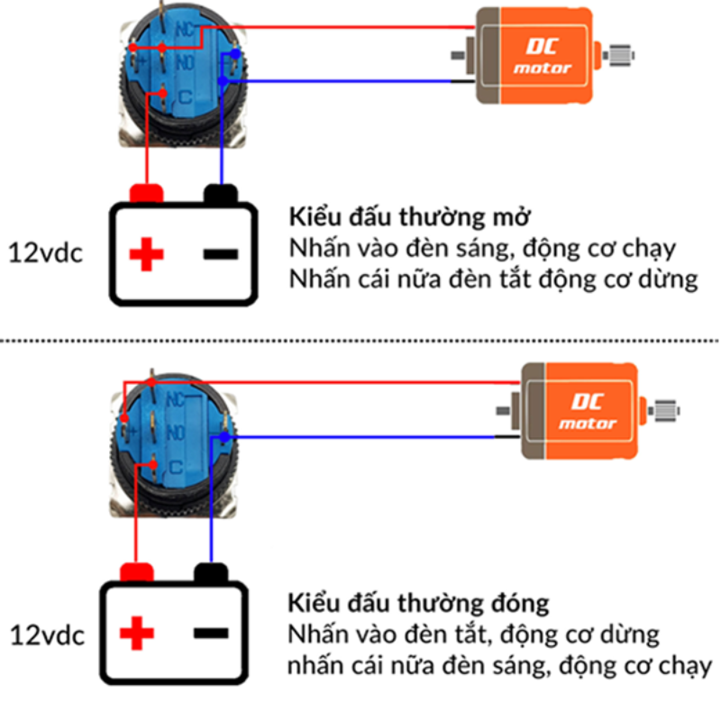 Nút nhấn chống nước đầu bằng ( Nhấn Giữ - Khóa ) lỗ khoét 12mm/16mm/19mm/22mm