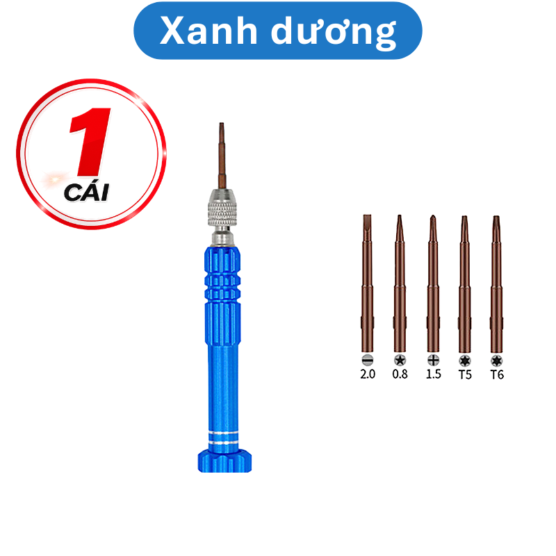 Tua vít 5 đầu sửa chữa điện thoại đa năng (5 đầu vít để trong thân tua vít)