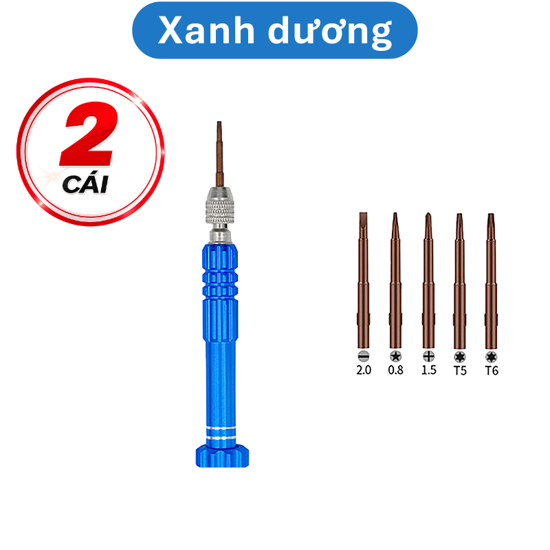 Tua vít 5 đầu sửa chữa điện thoại đa năng (5 đầu vít để trong thân tua vít)