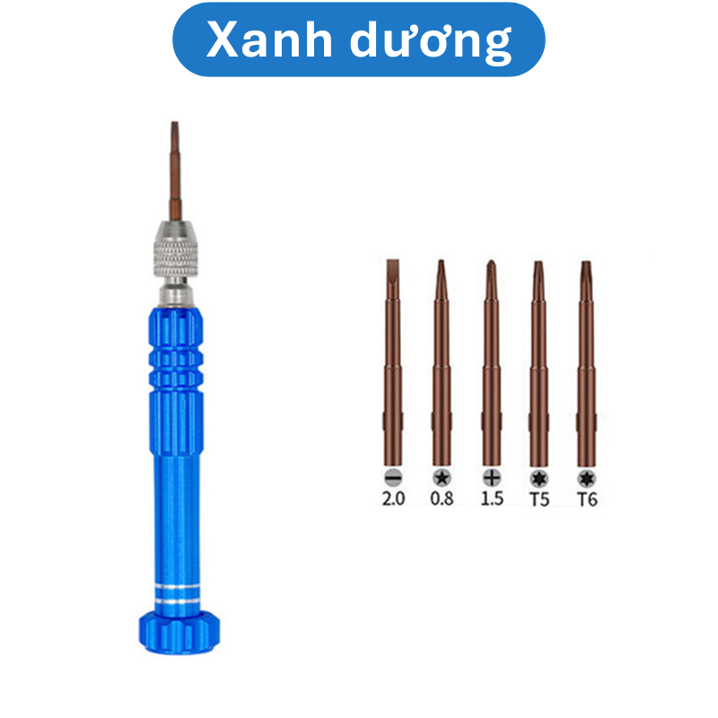 Tua vít 5 đầu sửa chữa điện thoại đa năng (5 đầu vít để trong thân tua vít)