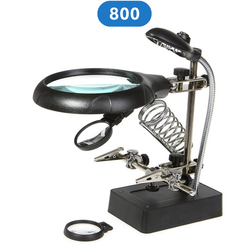 Kính lúp kẹp soi hàn mạch điện tử có đèn LED và gác mỏ hàn